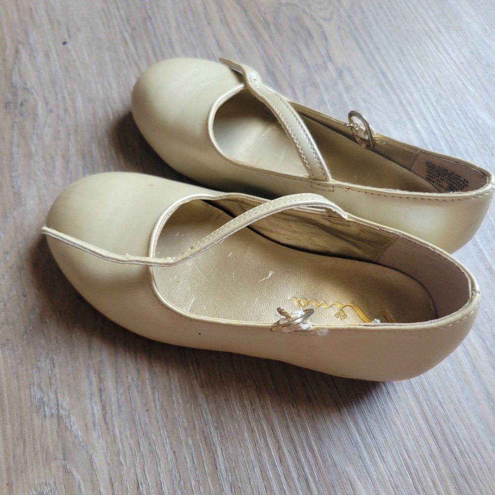 Nina Girls Mary Jane Flats 7.5M Gold Metallic Faux Leather Wedding Dressy